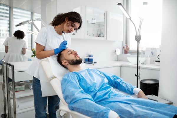 Mejor clínica estética Madrid - Hombre recibiendo un tratamiento estético de rejuvenecimiento facial en una de las clínicas estéticas mejor valoradas Madrid