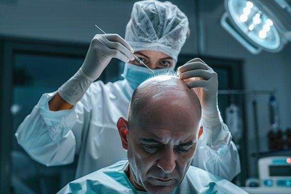 Mejor cirujano capilar España - Uno de los mejores doctores injerto capilar España realizando un injerto capilar Madrid a un hombre con alopecia avanzada