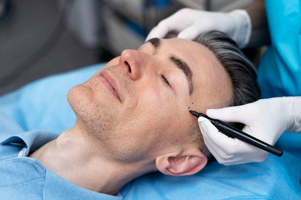 Precio bótox Madrid - Médico estético realizando el boceto del tratamiento bótox Madrid a un hombre en una de las mejores clínicas estéticas Madrid