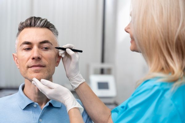 Precio bótox Madrid - Médico estético realizando un tratamiento para rejuvenecer la piel del rostro de un hombre con bótox Madrid en la mejor clínica estética Madrid