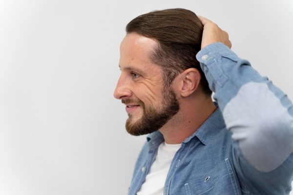 Hombre feliz con los resultados del injerto capilar Madrid realizado en la mejor clínica trasplante capilar Madrid