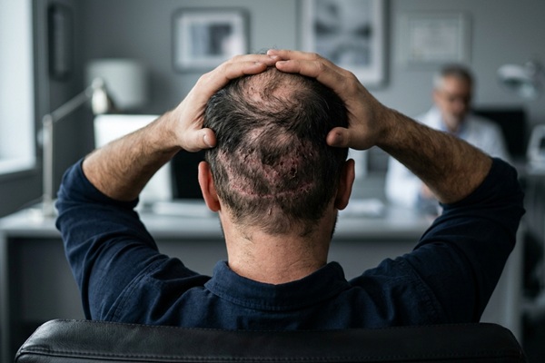 Errores en injerto capilar - Hombre con caída del cabello injertado por no visitar la mejor clínica injerto capilar España