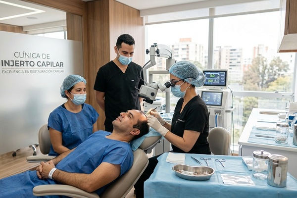 Mejor clínica de injerto capilar España - mejores doctores injerto capilar España realizando un procedimiento de implante de cabello a un hombre