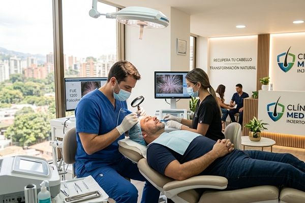 Mejor clínica de injerto capilar España - Uno de los mejores doctores injerto capilar España realizando un procedimiento de trasplante capilar a un hombre con calvicie