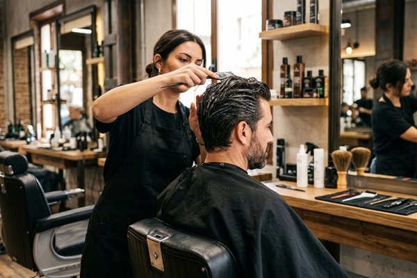 Bótox en el cabello - Estilista aplicando bótox en el implante capilar de un hombre