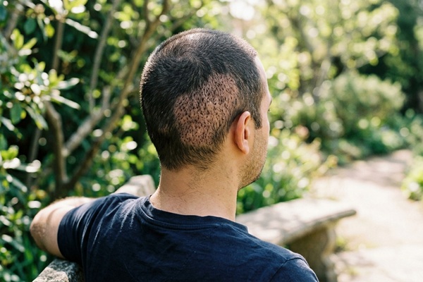 Injerto capilar con alopecia areata - Hombre con alopecia areata en la zona lateral de la cabeza