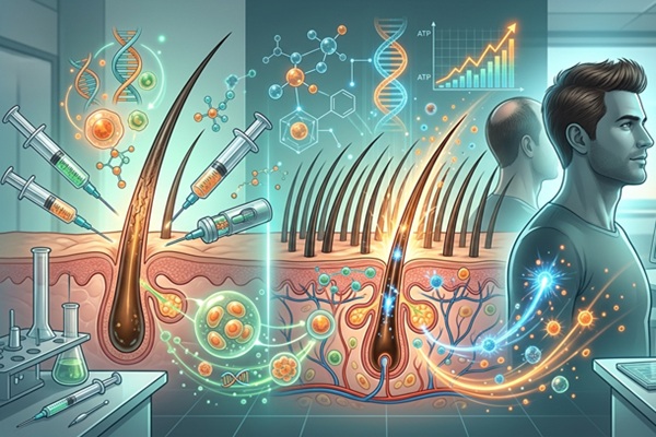 Representación gráfica de los beneficios del tratamiento con células madre para frenar alopecia