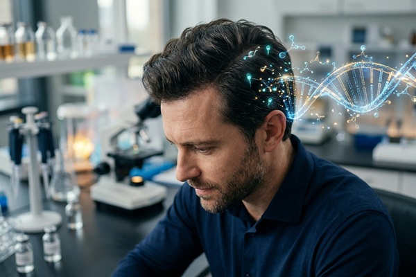Hombre con un cabello abundante y natural gracias al tratamiento para la caída del cabello con células madre