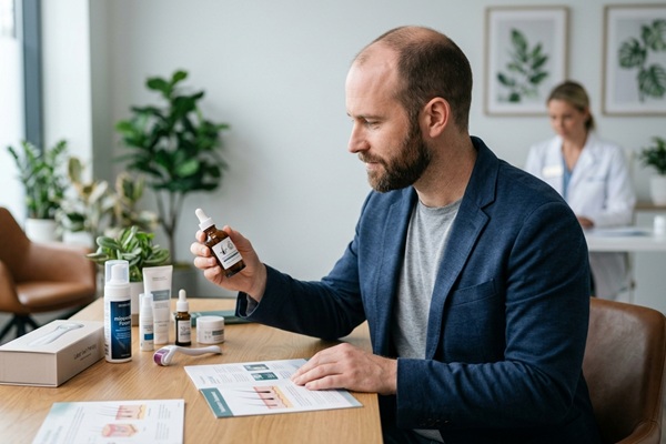 Tratamientos para alopecia - Hombre con alopecia evaluando diferentes tratamientos alternativos al injerto capilar para hacer crecer el cabello