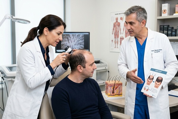 Hombre con alopecia siendo evaluado por los mejores doctores injerto capilar España